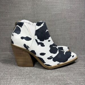 Barn Babe Western Cow Print Ankle Booties Pointed Toe Size 9 Boho New
